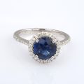 Natural Unheated Blue Sapphire 2.25 carats set in 14K White Gold Ring with  0.30 carats Diamonds / GIA Report