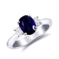 Natural Blue Sapphire 1.67 carats set in 14K White Gold Ring with 0.35 carats Diamonds 