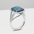 Natural Green Tourmaline 8.59 carats set in 18K White Gold Ring with 0.37 carats Diamonds 