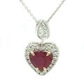 Natural Burma Ruby 1.01 carats Pigeon Blood color set in 18K White Gold Pendant with 0.23 carats Diamonds / GIA Report 
