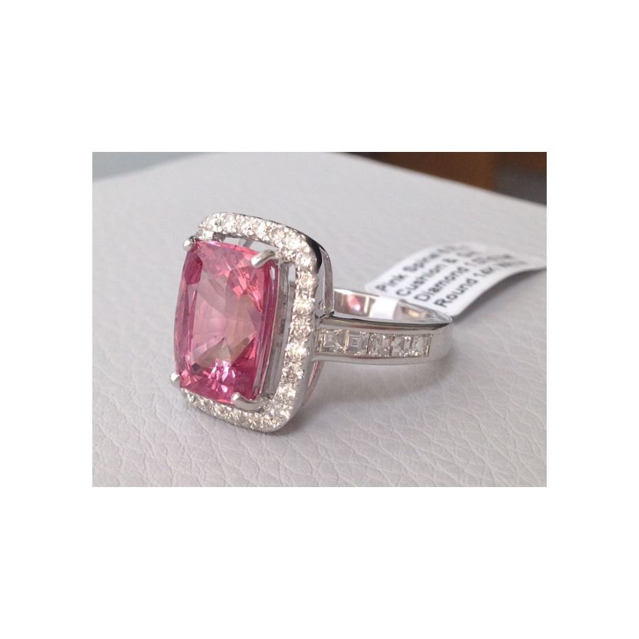 Pink Spinel Large Gem Ring 6.77cts 14K White Gold Dazzling Diamonds Engagement / Statement - sold