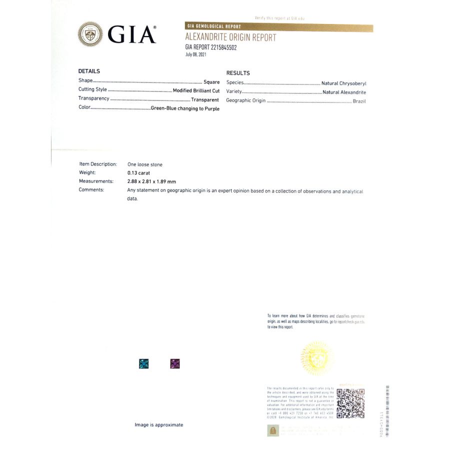 Natural Brazilian Alexandrite 0.13 carats with GIA Report