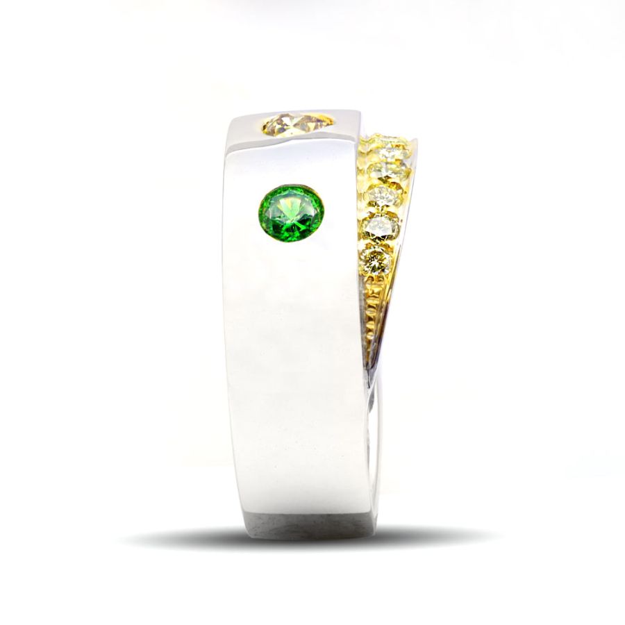 Natural Russian Demantoid Garnet 0.33 carats set in 14K White and Yellow Gold Ring with 0.49 carats Yellow Diamonds