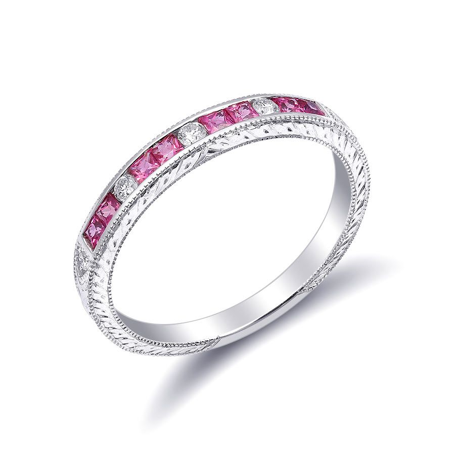 Natural Pink Sapphires 0.38 carats set in 18K White Gold Ring with 0.10 carats Diamonds 