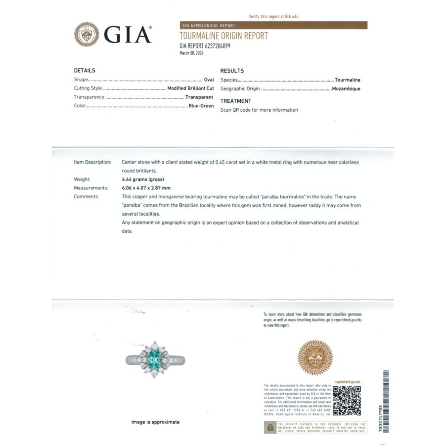 Natural Paraiba Tourmaline 0.45 carats set in Platinum Ring with 0.30 carats with GIA Report