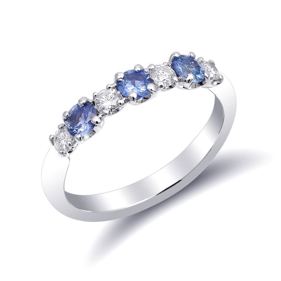 Natural Blue Sapphires 0.50 carats set in 18K White Gold Ring with  0.22 carats Diamonds