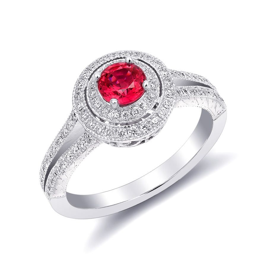 Natural Red Spinel 0.50 carats set in 14K White Gold Ring with 0.43 carats Diamonds