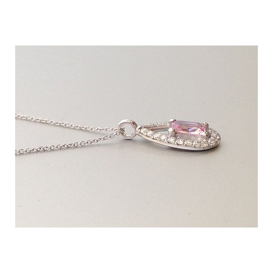 Natural Unheated Padparadscha Sapphire 0.51 carats set in 14K White Gold Pendant with 0.23 carats Diamonds/ GRS Report 