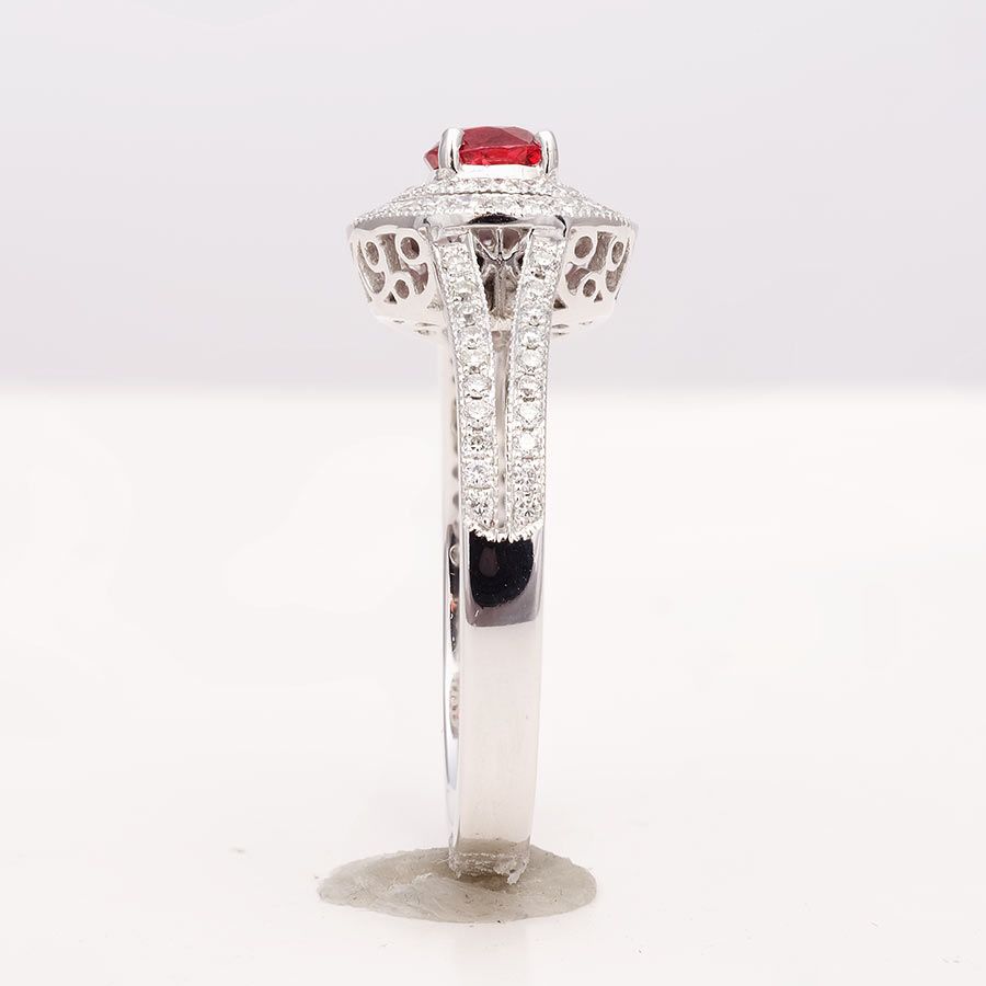 Natural Red Spinel 0.52 carats set in 14K White Gold Ring with 0.43 carats Diamonds