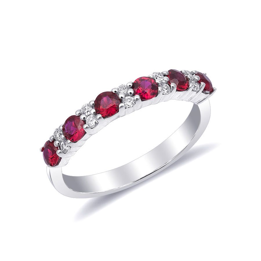 Natural Rubies 0.54 carats set in 14K White Gold Stachable Ring with 0.11 carats  Diamonds