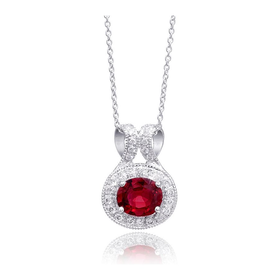 Natural Ruby 0.60 carats set in 14K White Gold Pendant with 0.15 carats Diamonds 