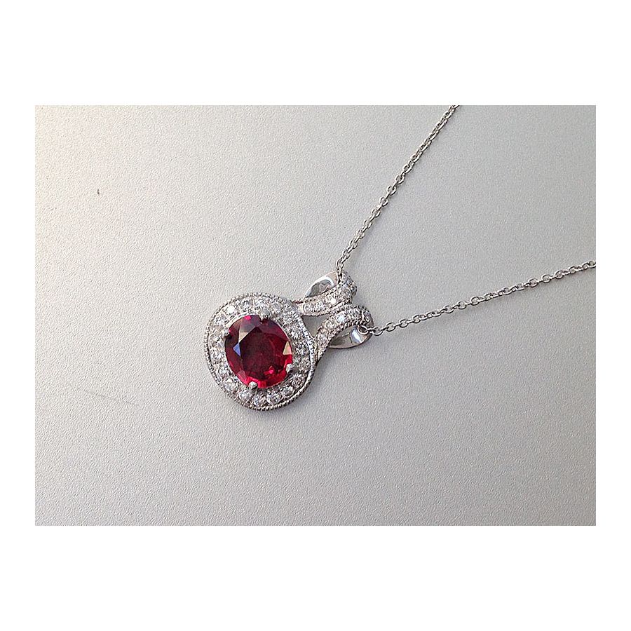 Natural Ruby 0.60 carats set in 14K White Gold Pendant with 0.15 carats Diamonds 