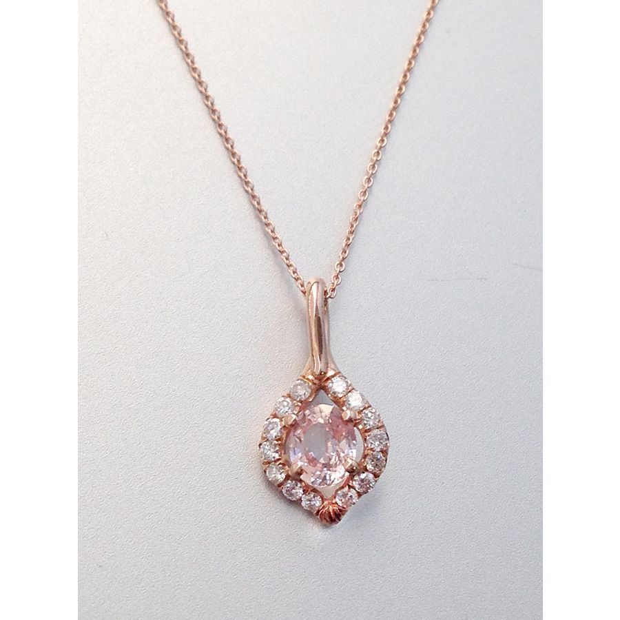 Natural Padparadscha Sapphire 0.71 carats set in 14K Rose Gold Pendant with 0.16 carats Diamonds / GRS Report