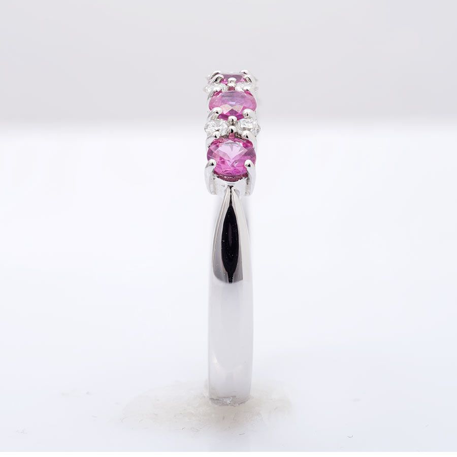 Natural Pink Sapphires 0.72 carats set in 14K White Gold Stackable Ring / Wedding Band with 0.18 carats Diamonds