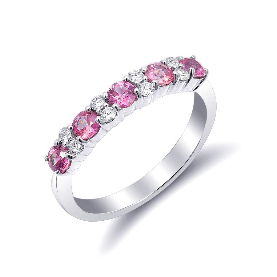 Natural Pink Sapphires 0.72 carats set in 14K White Gold Stackable Ring / Wedding Band with 0.18 carats Diamonds