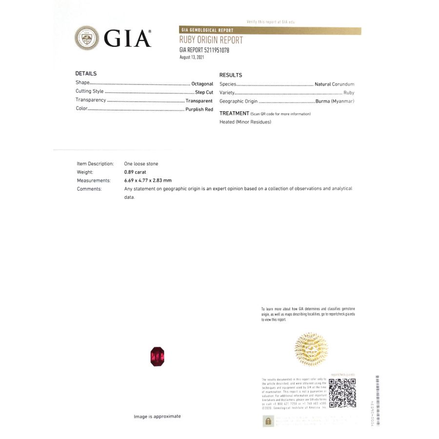 Natural Heated Burma Ruby 0.89 carats with GIA Report