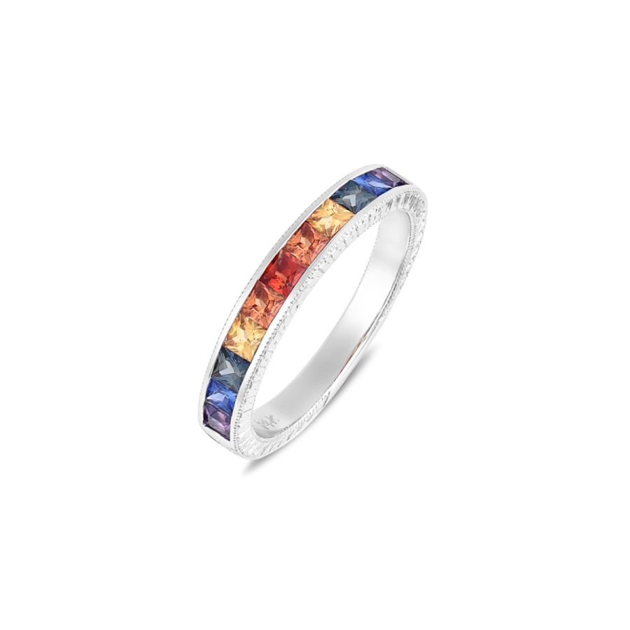 Natural Rainbow Sapphire 0.99 carats set in 14K White Gold Ring