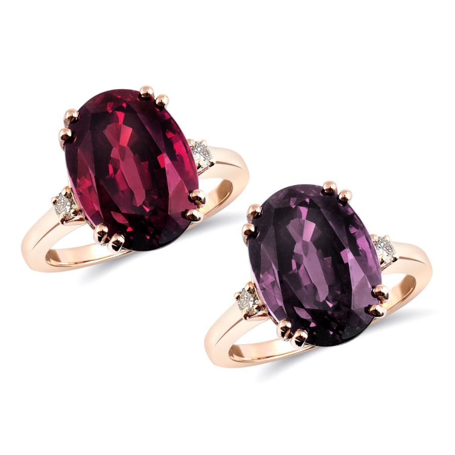 Natural Color Change Garnet 10.46 carats set in 14K Rose Gold Ring with 0.11 carats Diamonds 