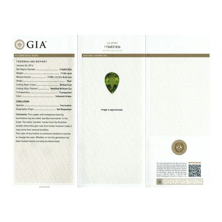 Green Tourmaline 11.06cts GIA Certified