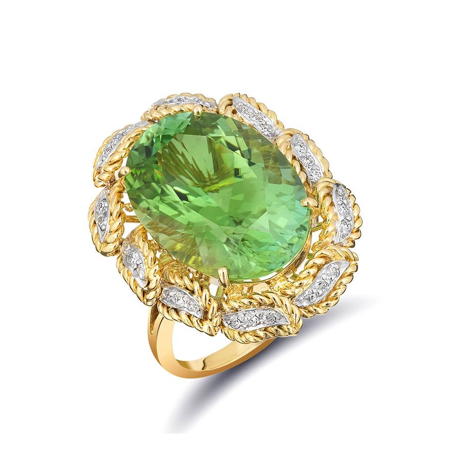 Natural Namibian Tourmaline 11.47 carats set in 18K Yellow and White Gold Ring with 0.24 carats Diamonds