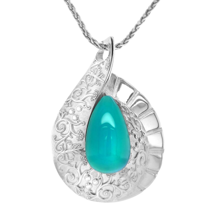 "Paraiba" color Agate 14.38 carats set in Silver Pendant