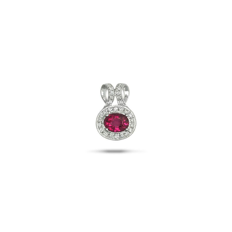 Natural Rubellite 0.70 carats set in 14K White Gold Pendant with 0.15 carats Diamonds  