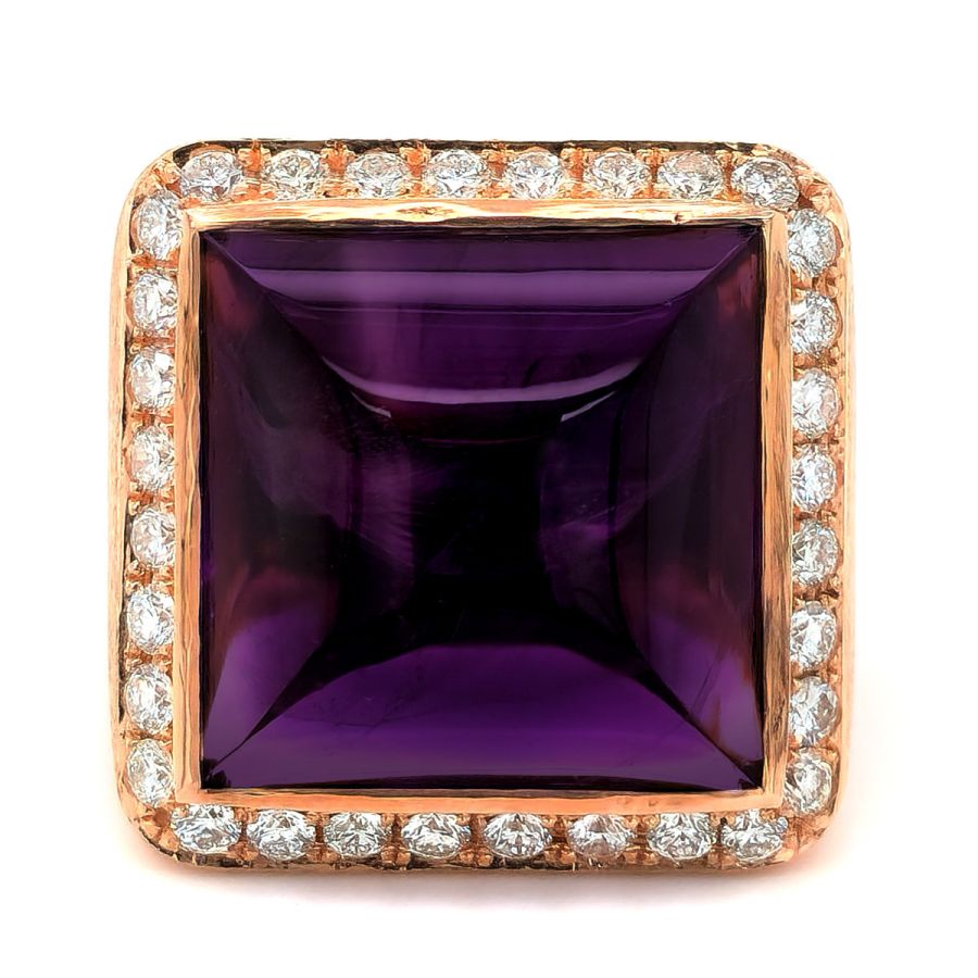 Natural Sugarloaf Amethyst 15.31 carats set in Satin finish 14K Rose Gold Ring with 0.84 carats Diamonds