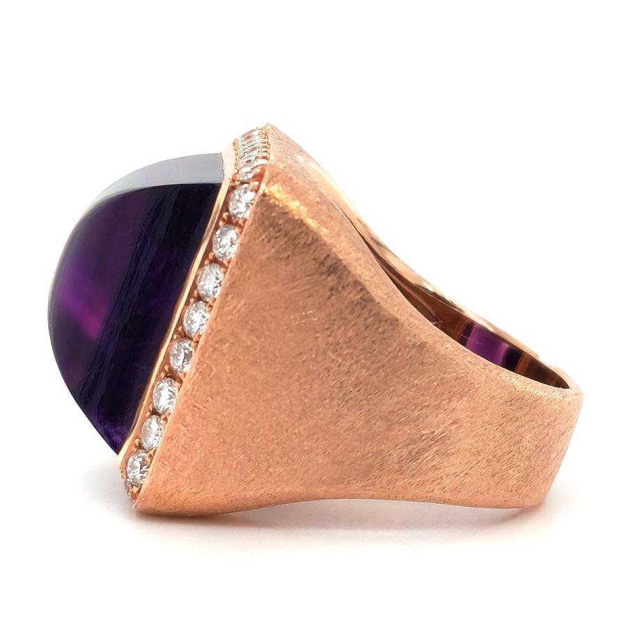 Natural Sugarloaf Amethyst 15.31 carats set in Satin finish 14K Rose Gold Ring with 0.84 carats Diamonds
