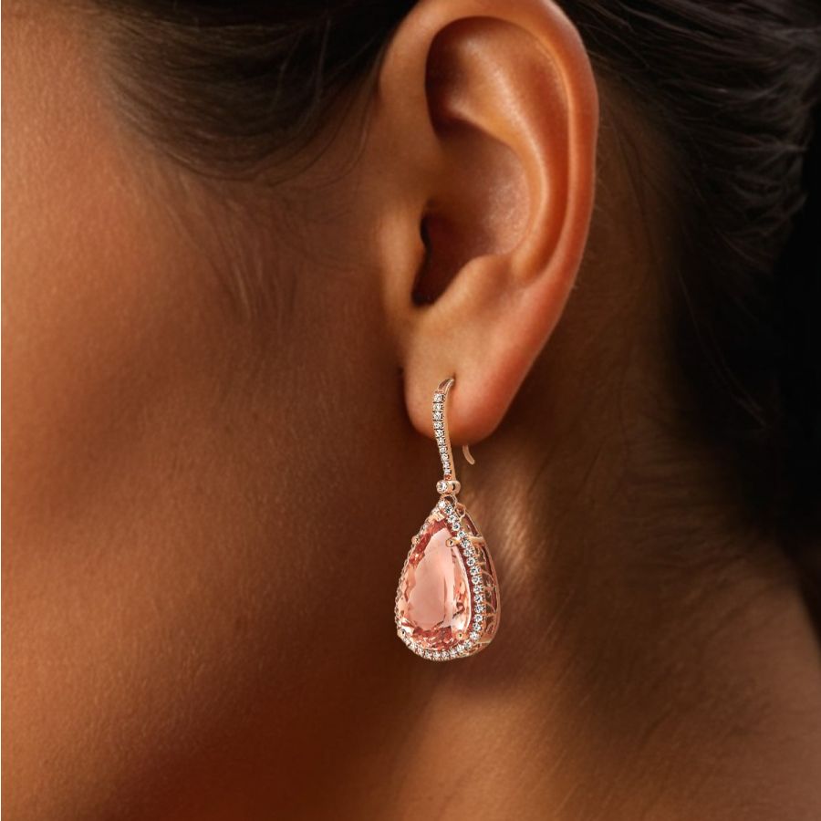 Natural Morganites 15.54 carats set in 14K Rose Gold Earrings with 0.60 carats Diamonds 