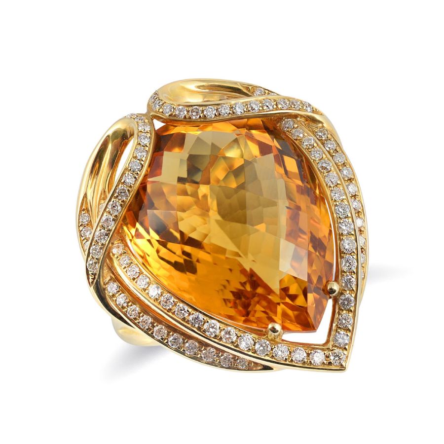 Natural Citrine 15.63 carats set in 18K Yellow Gold Ring with 0.46 carats Diamonds