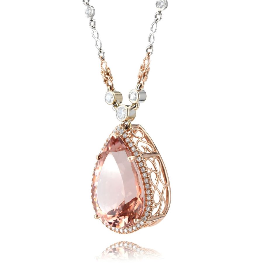 Natural Morganite 16.30 carats set in 14K Rose Gold Pendant with 0.91 cts Diamonds 