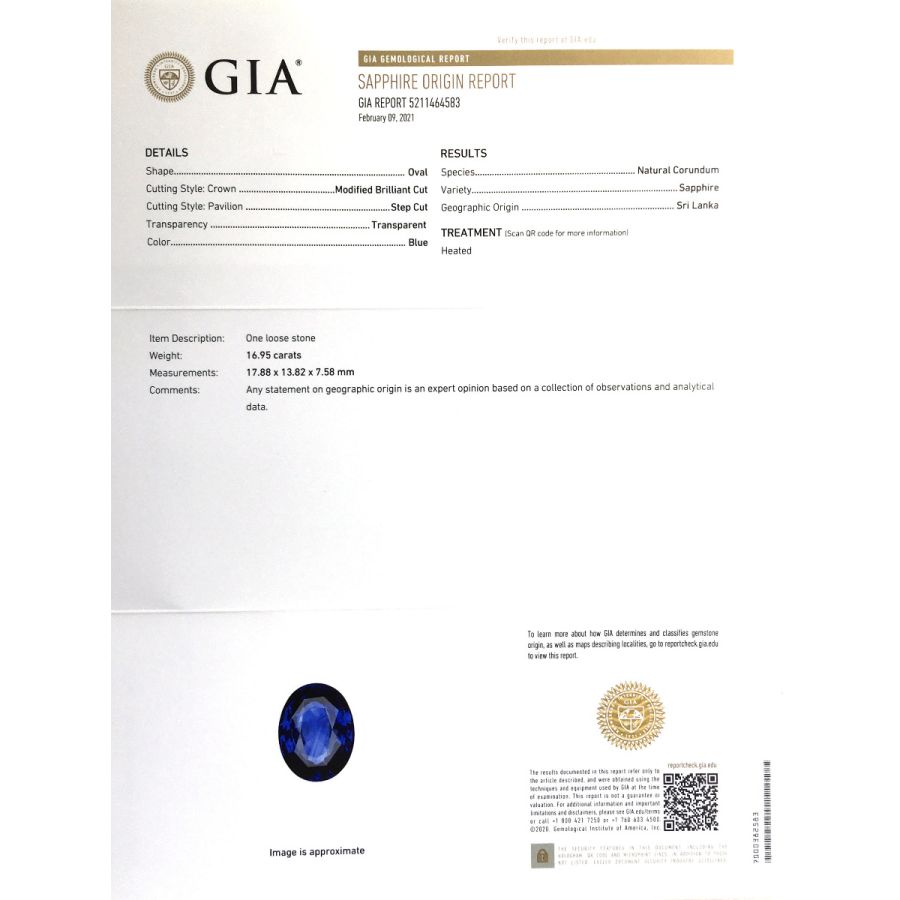 Exceptional Sri Lankan Heated Blue Sapphire 16.95 carats 