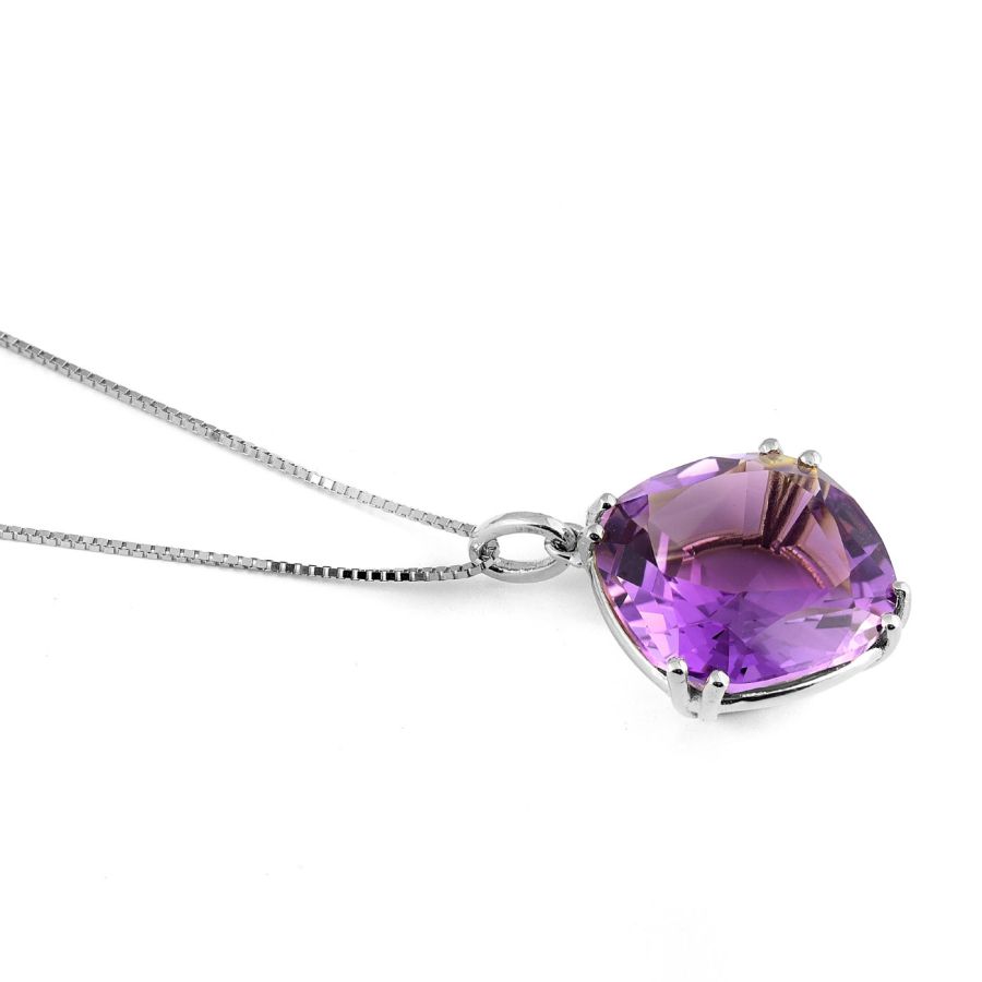 Natural Amethyst 18.36 carats set in 14K White Gold Pendant with 18" adjustable (choker to 18") box chain
