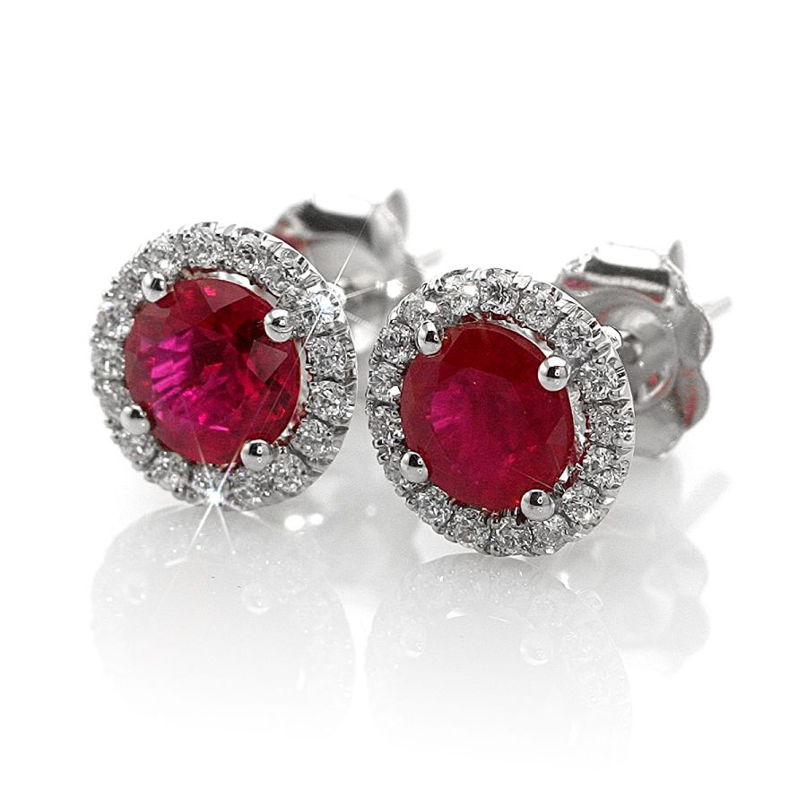 Natural Ruby 1.01 carats set in 14K White Gold Earrings with 0.19 carats Diamonds