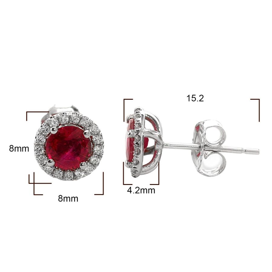 Natural Ruby 1.07 carats set in 14K White Gold Earrings with 0.20 carats Diamonds