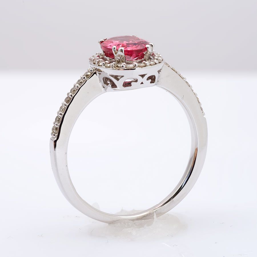 Natural Neon Tanzanian Spinel 1.04 carats set in 14K White Gold with  0.22 carats Diamonds