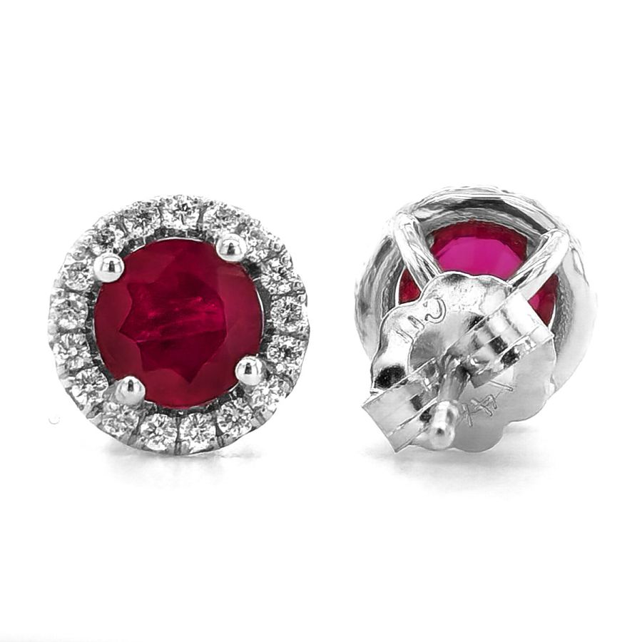 Natural Ruby 1.07 carats set in 14K White Gold Earrings with 0.20 carats Diamonds