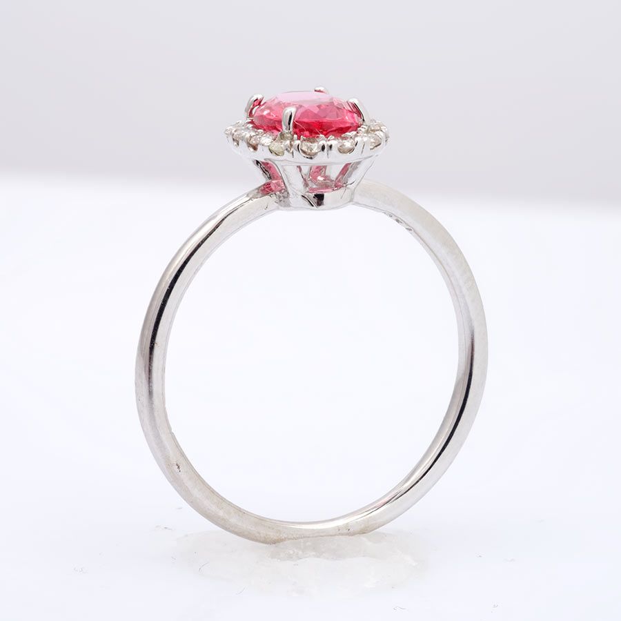 Natural Neon Tanzanian Spinel 1.08 carats set in 14K White Gold Ring with 0.18 carats Diamonds