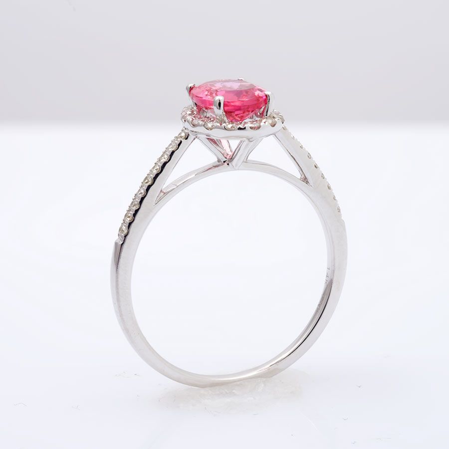 Natural Neon Tanzanian Spinel 1.09 carats set in 14K White Gold Ring with 0.24 carats  Diamonds