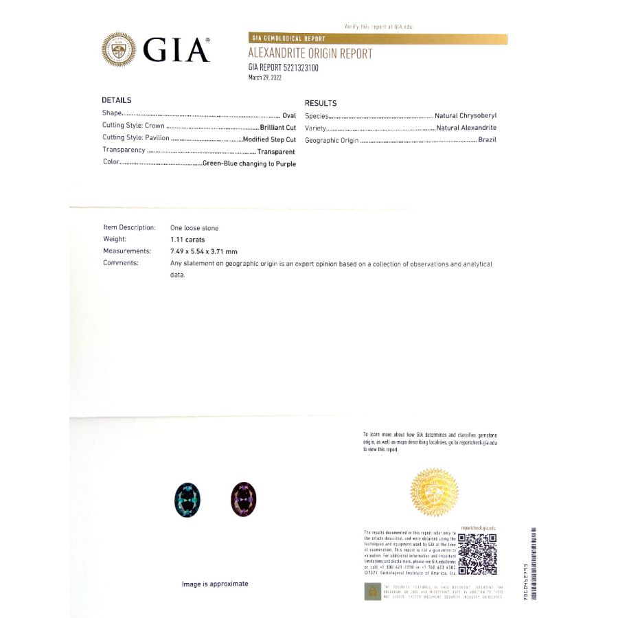 Natural Brazilian Alexandrite 1.11 carats with GIA Report