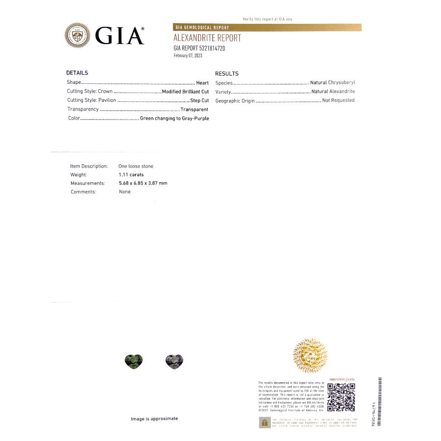Natural Alexandrite 1.11 carats with GIA Report
