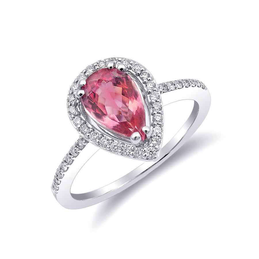 Natural Neon Tanzanian Spinel 1.12 carats set in 14K White Gold Ring with 0.21 carats Diamonds