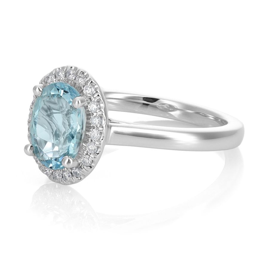 Natural Aquamarine 1.14 carats set in 14K White Gold Ring with 0.10 carats Diamonds