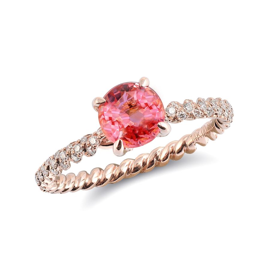 Natural Unheated Padparadscha Sapphire 1.19 carats set in 14K Rose Gold Ring with 0.34 carats Diamonds / AIGS Report