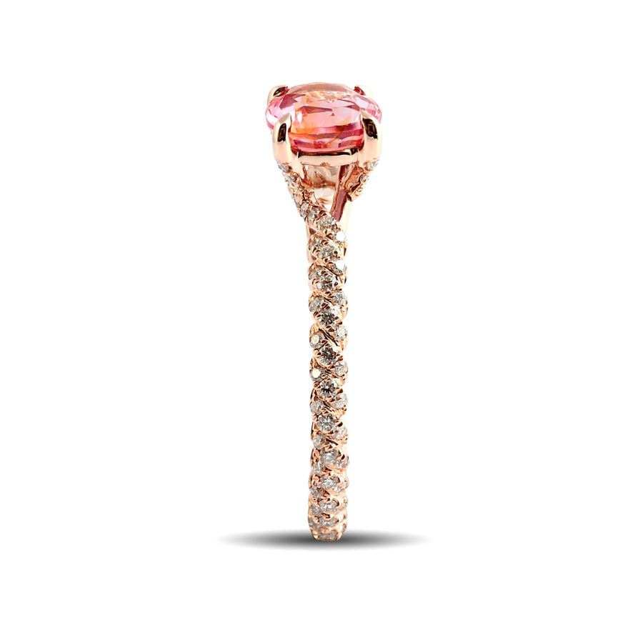 Natural Unheated Padparadscha Sapphire 1.19 carats set in 14K Rose Gold Ring with 0.34 carats Diamonds / AIGS Report