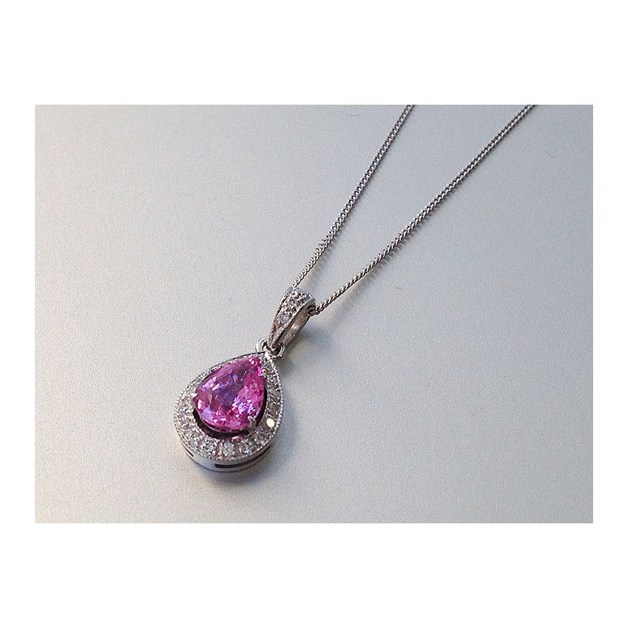 Natural Pink Sapphire 1.21 carats set in 18K White Gold Pendant with 0.14 carats Diamonds