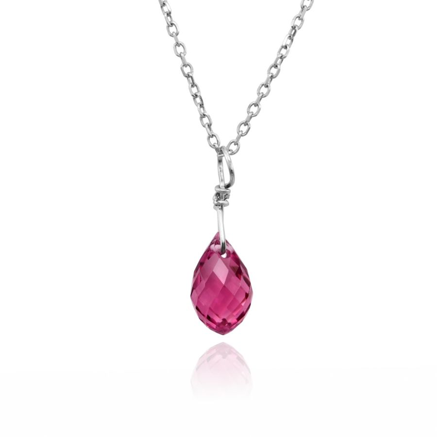 Pink Tourmaline Pendant 1.38 carats in 14K White Gold, 18" Spring Chain