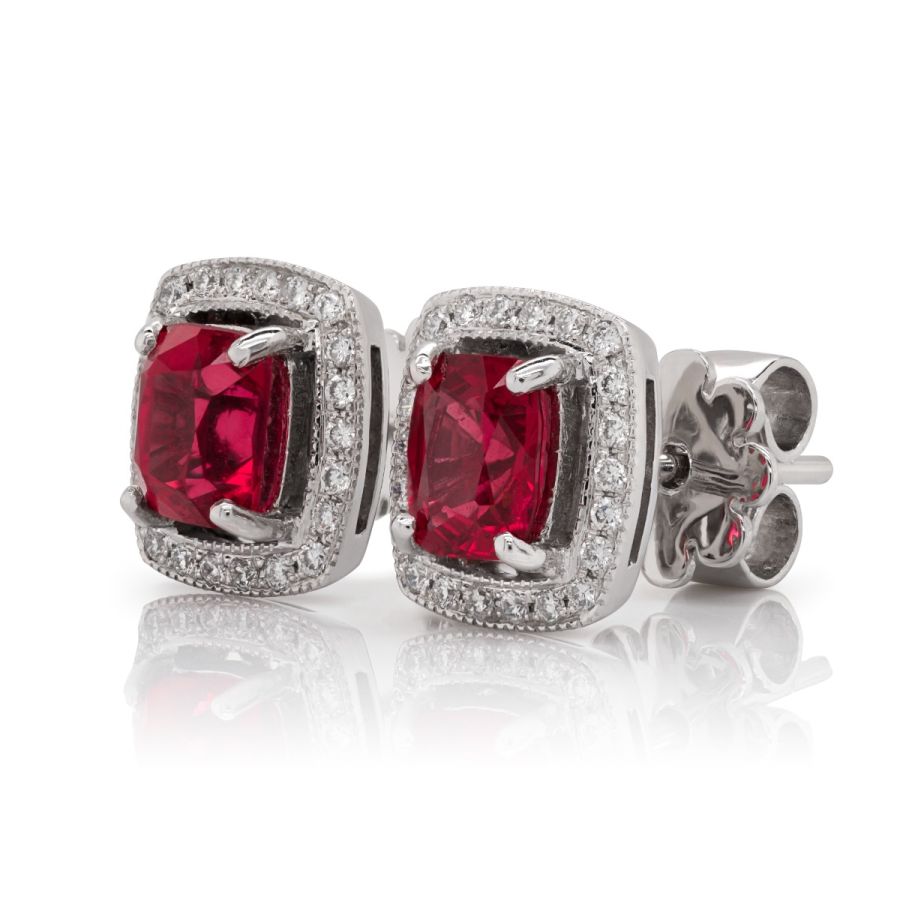 Natural Neon Tanzanian Spinel 1.45 carats set in 18K White Gold Earrings with 0.18 carats Diamonds 