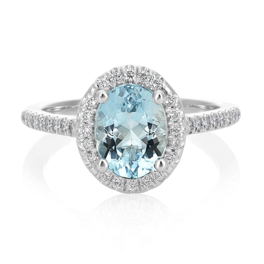 Natural Aquamarine 1.48 carats set in 14K White Ring with 0.24 carats Diamonds
