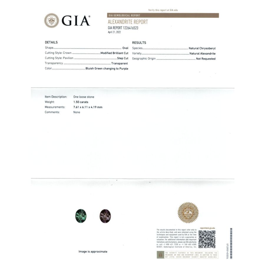 Natural Alexandrite 1.50 carats set in Platinum Ring with 0.63 carats Diamonds / GIA Report
